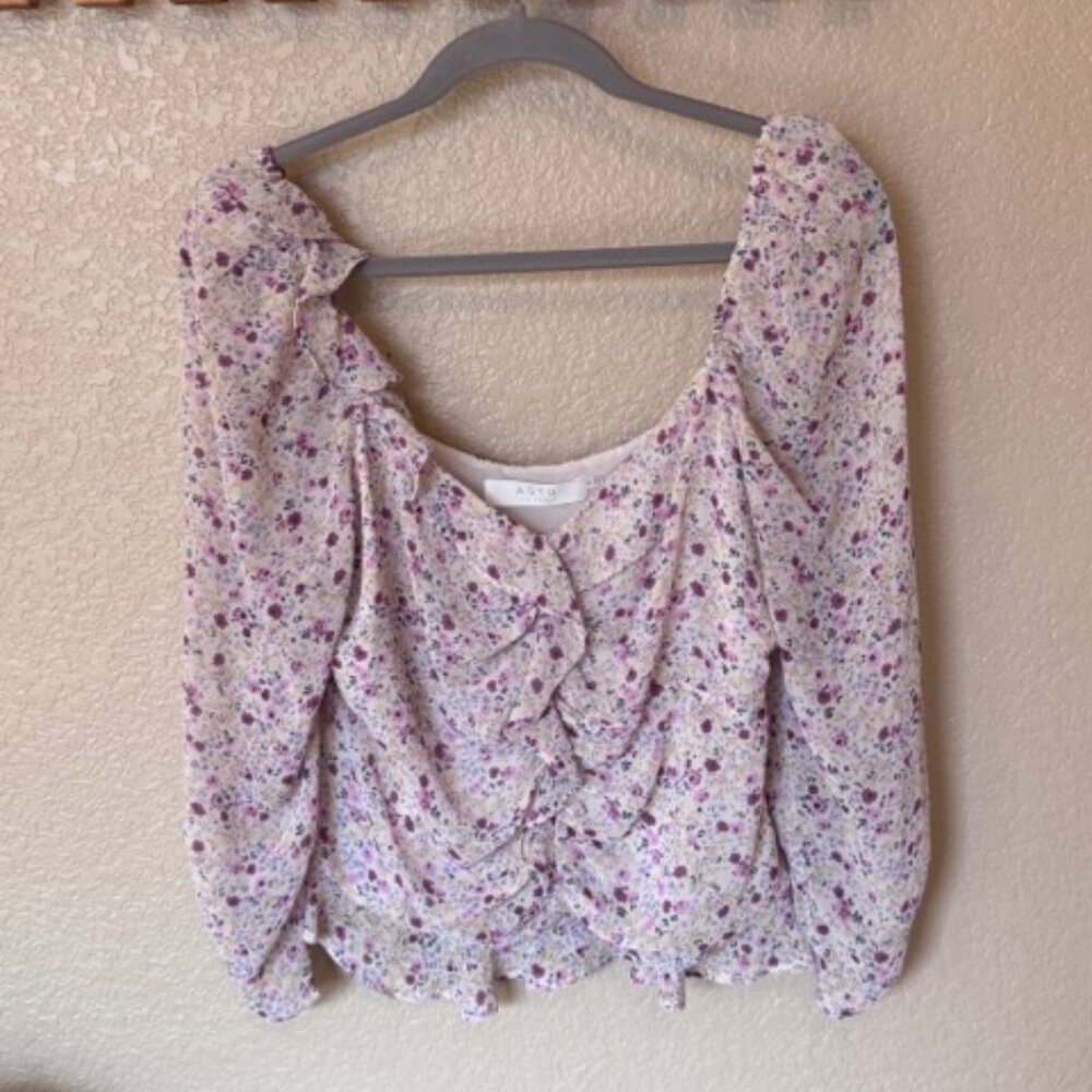 ASTR The Label Purple Floral Top – XL, Off-Shoulder, Fun & Flowy! 🌸